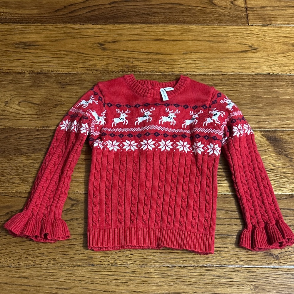 Red Reindeer Pattern Girl’s Sweater